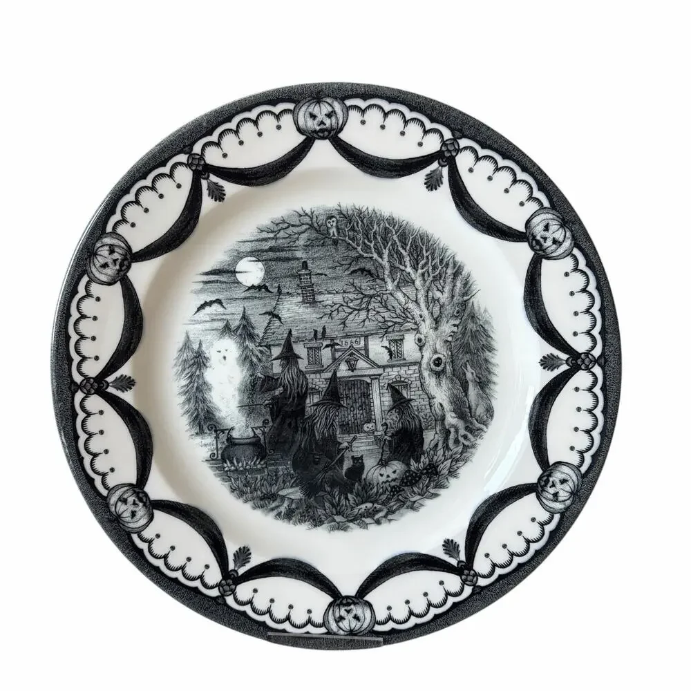 Royal Stafford Halloween Wicked Witch Dinner Plates 11in Porcelain Set of 4 New